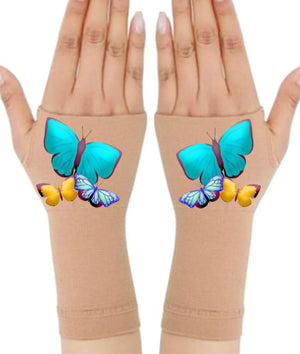 Arthritis  Gloves - Carpal Tunnel Treatment - Wrist Support - Hand Brace - Big Blue Butterfly