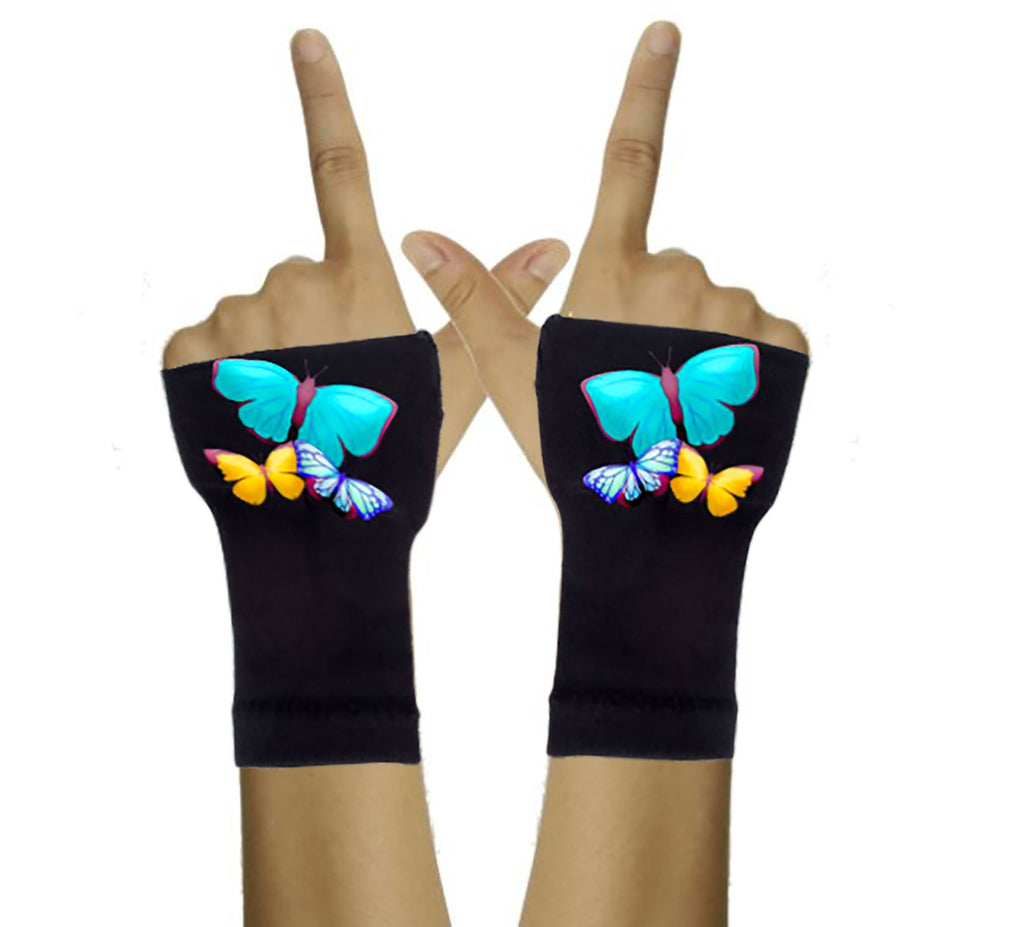 Arthritis  Gloves - Carpal Tunnel Treatment - Wrist Support - Hand Brace - Big Blue Butterfly